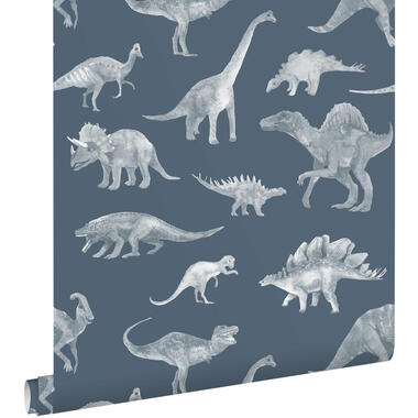 ESTAhome behang dinosaurussen vergrijsd blauw - 50 x 900 cm