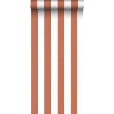 Sanders & Sanders behang strepen terracotta en wit - 50 x 900 cm