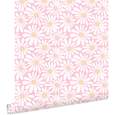 ESTAhome behang madeliefjes licht roze en geel - 50 x 900 cm