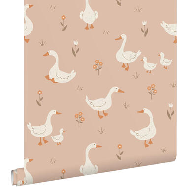 ESTAhome behang schattige ganzen terracotta roze - 50 x 900 cm