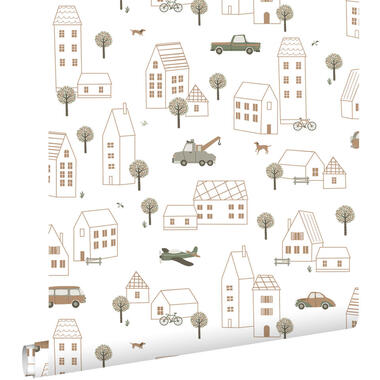 ESTAhome behang voertuigen wit, bruin en groen - 50 x 900 cm