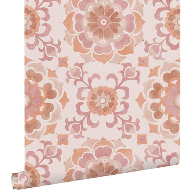 ESTAhome behang tegelmotief roze en terracotta - 50 x 900 cm