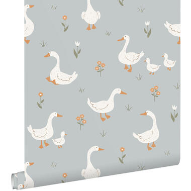 ESTAhome behang schattige ganzen blauw - 50 x 900 cm