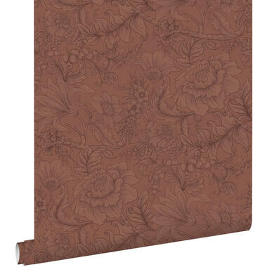 ESTAhome behang bloemmotief terracotta - 50 x 900 cm