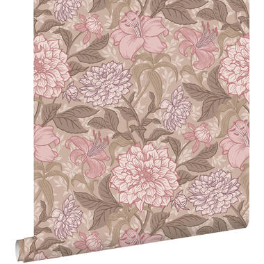 ESTAhome behang vintage bloemen licht mauve paars - 50 x 900 cm