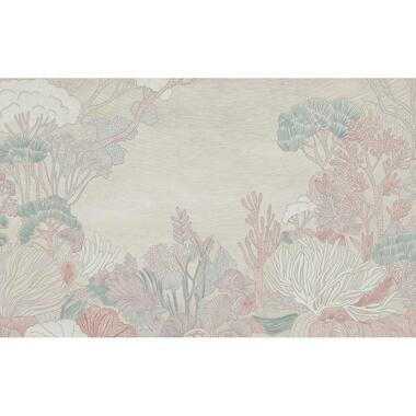 Komar fotobehang planten grijs, rood en blauw - 250 x 400 cm