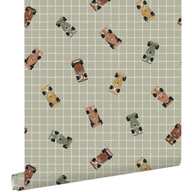 ESTAhome behang race auto's vergrijsd groen - 50 x 900 cm
