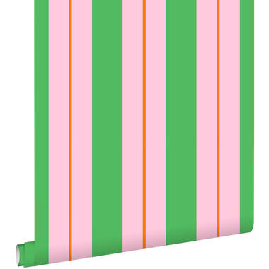 ESTAhome behang strepen groen en roze - 50 x 900 cm