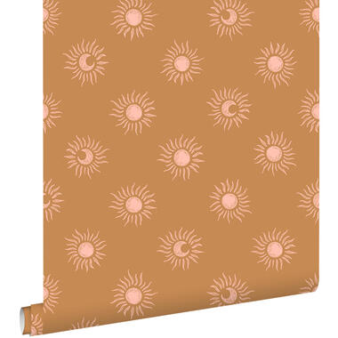 ESTAhome behang zonnetjes bruin en roze - 50 x 900 cm