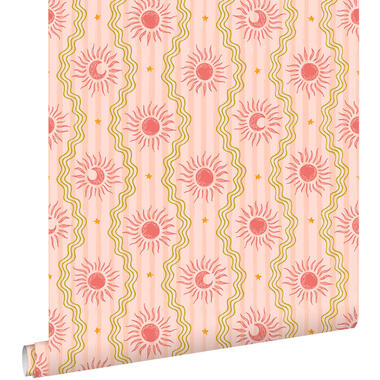 ESTAhome behang retro ornamenten roze, rood en groen - 50 x 900 cm