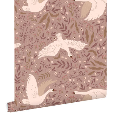 ESTAhome behang zwanen mauve paars - 50 x 900 cm