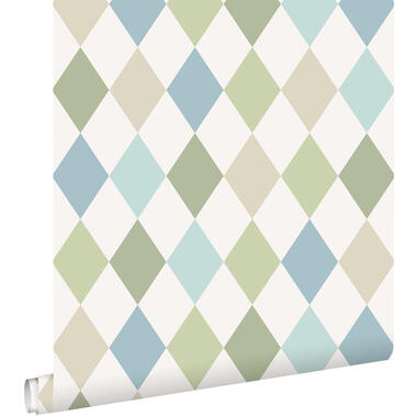 ESTAhome behang ruitmotief groen en blauw - 50 x 900 cm