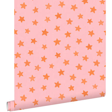 ESTAhome behang sterretjes roze en oranje - 50 x 900 cm