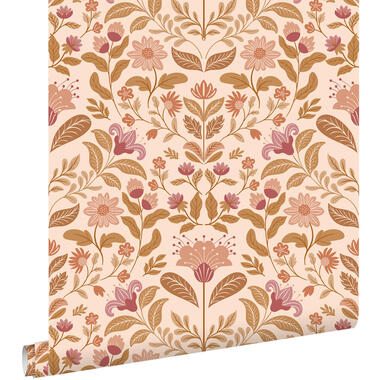 ESTAhome behang vintage bloemen paars en groen - 50 x 900 cm