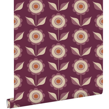 ESTAhome behang bloemen donker paars - 50 x 900 cm