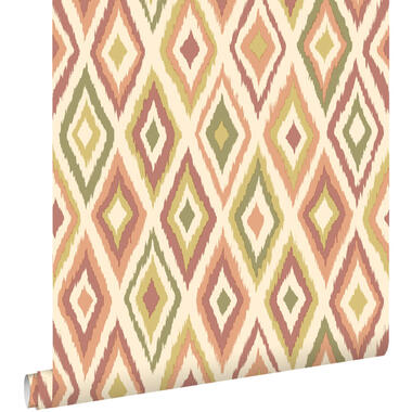 ESTAhome behang ruiten beige, paars en groen - 50 x 900 cm