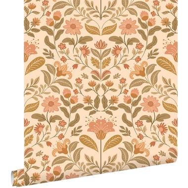 ESTAhome behang vintage bloemen warm beige en groen - 50 x 900 cm
