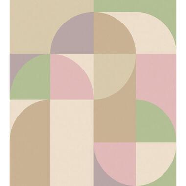 ESTAhome fotobehang cirkels in Bauhaus stijl groen, roze en bruin
