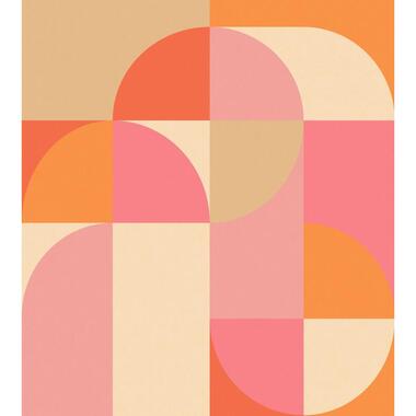 ESTAhome fotobehang cirkels in Bauhaus stijl oranje en roze - 2.5 x 2.79 m