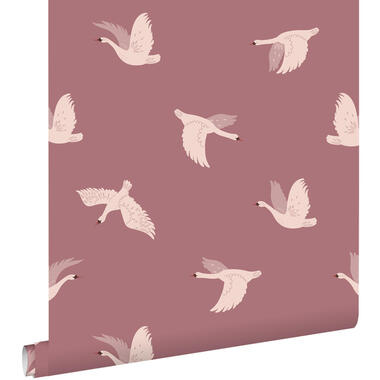 ESTAhome behang zwanen mauve paars - 50 x 900 cm