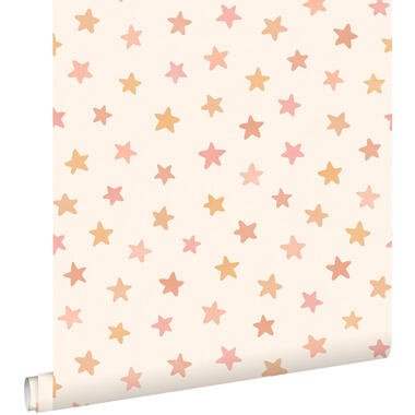 ESTAhome behang sterretjes wit, roze en oranje - 50 x 900 cm
