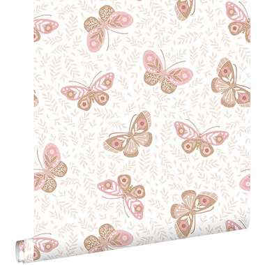 ESTAhome behang vlinders wit, bruin en roze - 50 x 900 cm