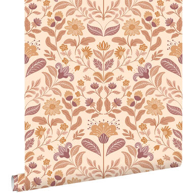 ESTAhome behang vintage bloemen beige en paars - 50 x 900 cm