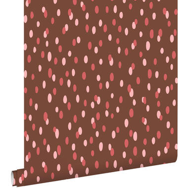 ESTAhome behang stippen bruin en rood - 50 x 900 cm