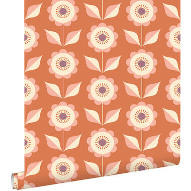 ESTAhome behang bloemen terracotta oranje - 50 x 900 cm