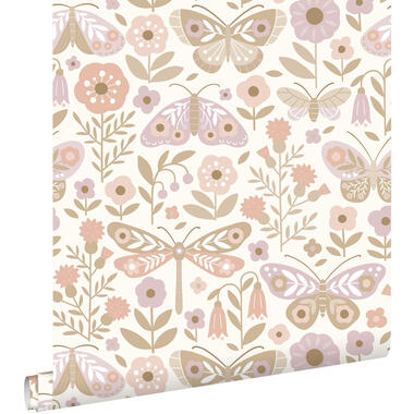 ESTAhome behang bloemen & vlinders roze en paars - 50 x 900 cm