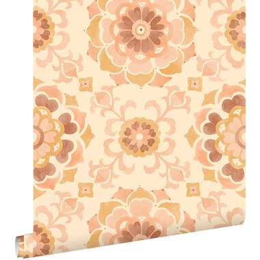 ESTAhome behang tegelmotief beige en licht roze - 50 x 900 cm