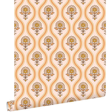 ESTAhome behang vintage bloemen oranje en beige - 50 x 900 cm