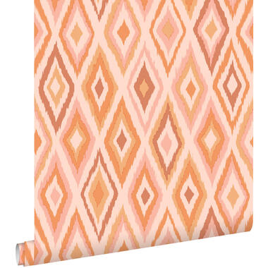 ESTAhome behang ruiten roze en oranje - 50 x 900 cm