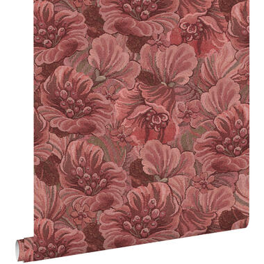 ESTAhome behang bloemmotief bordeaux rood - 50 x 900 cm