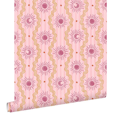 ESTAhome behang retro ornamenten paars, roze en geel - 50 x 900 cm