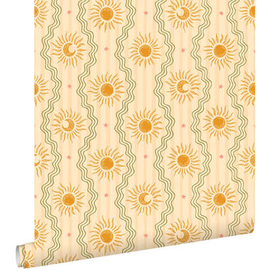 ESTAhome behang retro ornamenten geel, oranje en groen - 50 x 900 cm