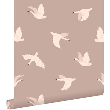 ESTAhome behang zwanen oudroze - 50 x 900 cm