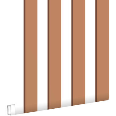 ESTAhome behang strepen terracotta en wit - 50 x 900 cm