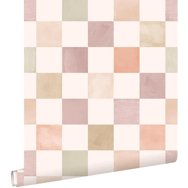 ESTAhome behang geblokt motief beige en paars - 50 x 900 cm