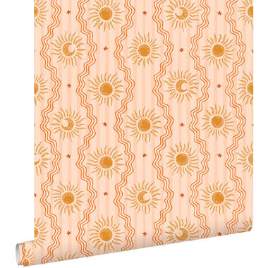 ESTAhome behang retro ornamenten roze, oranje en geel - 50 x 900 cm
