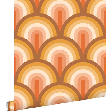 ESTAhome behang art deco bogen oranje en bruin - 50 x 900 cm