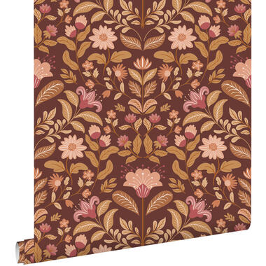 ESTAhome behang vintage bloemen mauve paars en groen - 50 x 900 cm