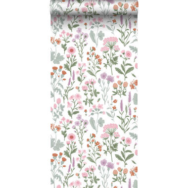 Sanders & Sanders behang veldbloemen groen, roze en paars - 50 x 900 cm