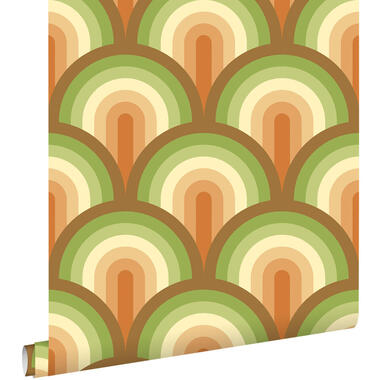 ESTAhome behang art deco bogen groen en bruin - 50 x 900 cm
