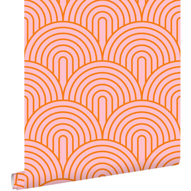 ESTAhome behang art deco bogen roze en oranje - 50 x 900 cm