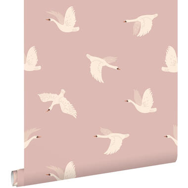ESTAhome behang zwanen roze - 50 x 900 cm