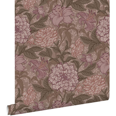 ESTAhome behang vintage bloemen mauve paars - 50 x 900 cm