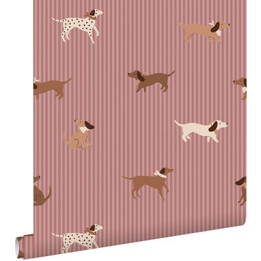 ESTAhome behang honden mauve paars en bruin - 50 x 900 cm
