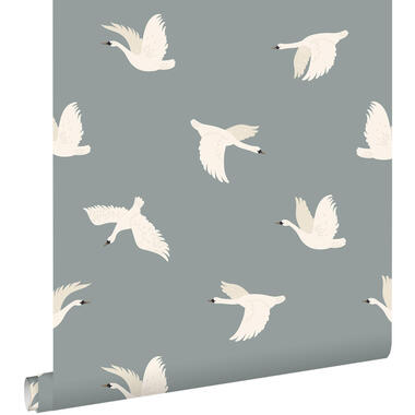 ESTAhome behang zwanen blauw - 50 x 900 cm