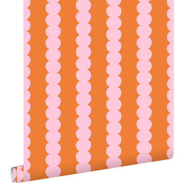ESTAhome behang grafische print roze en oranje - 50 x 900 cm